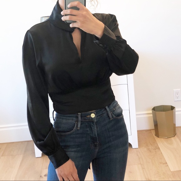 MILAN White Cropped Keyhole Mock Tie Blouse - Picture 10 of 10